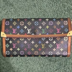 Louis Vuitton Black Multicolor Monogram Continental Wallet with Brown Trim